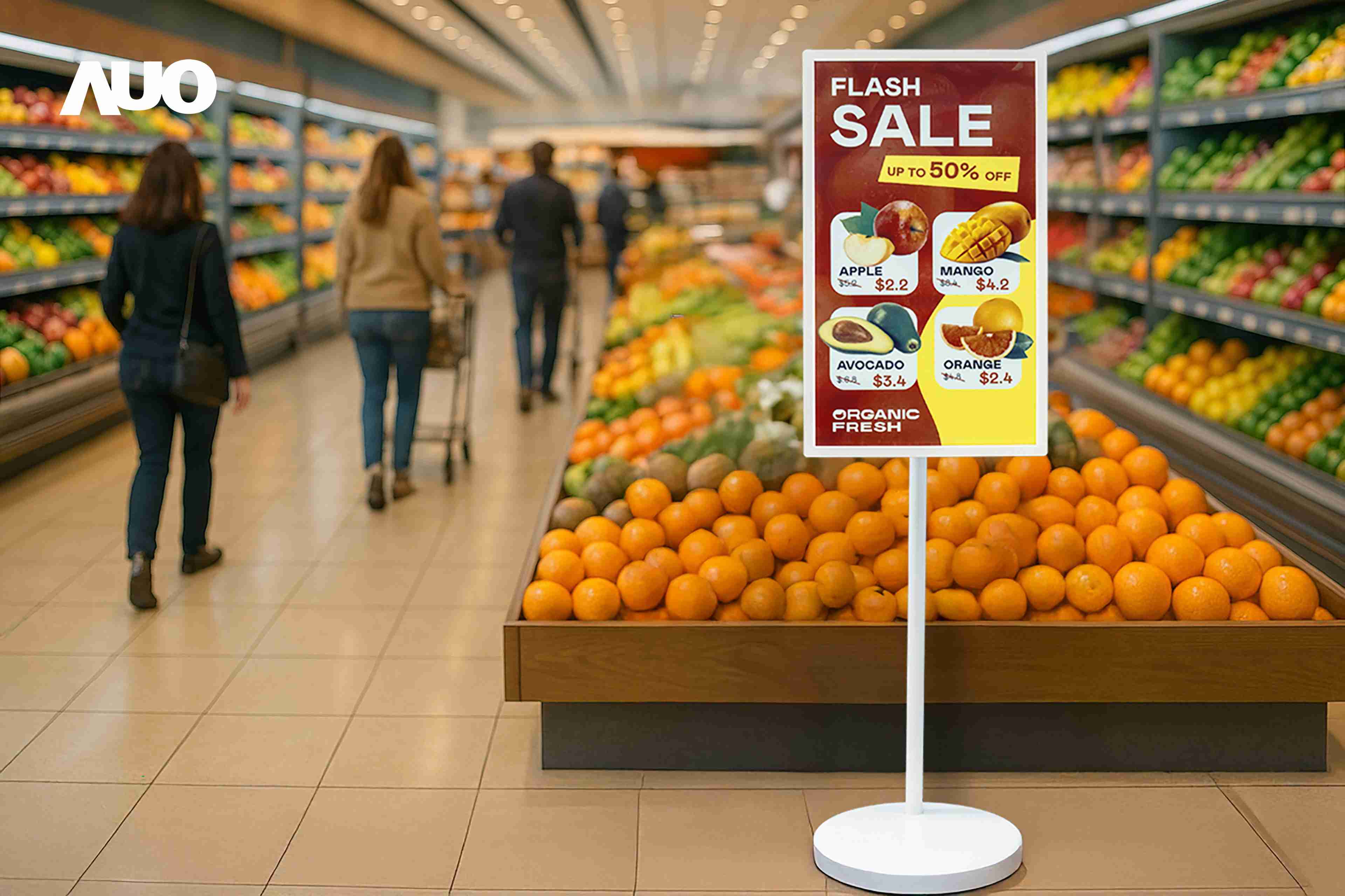 达擎首亮相低功耗、、全彩的〝aecoPost电子纸解决方案〞，，，仅在更新画面时需要微量的电力驱动，，无需布建电线的便捷设计，，使其可灵活应用、、、、随意置放，，并可透过云端或行动装置app，，，轻松管理及排程广告内容，，，晋升店头营销利器。。。。